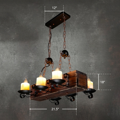 Mica Candle Pendant Light Industrial Dining Room Hanging Island Lighting with Rectangle Wood Box in Black