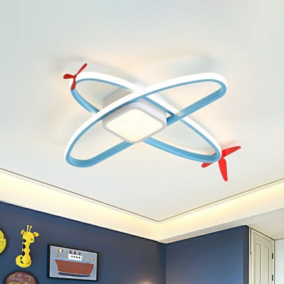Minimalist Jet Shape Flush Mount Lighting Acrylic Boys Room LED Flush Ceiling Light in Blue
