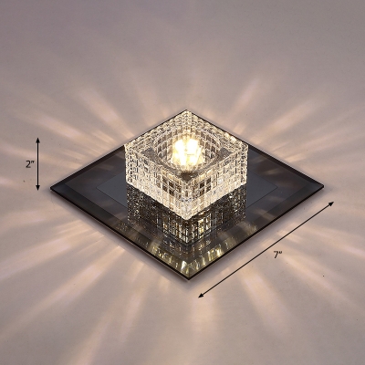 Minimalist LED Flush Mount Lamp Square Ceiling Light with Lattice Crystal Shade for Corridor