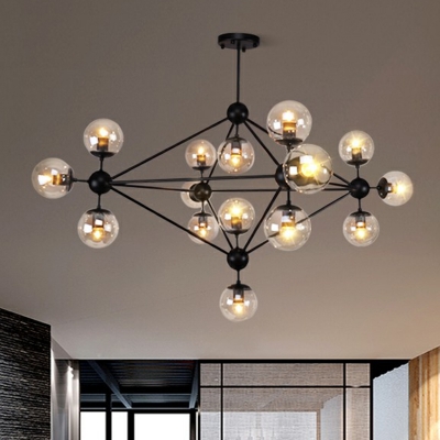 Modo Grey Glass Chandelier Light Nordic Black Finish Hanging Pendant for Dining Room