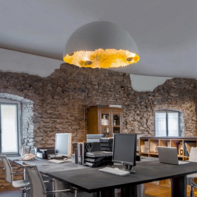 Moon Restaurant LED Suspension Light Resin Art Decor Pendant Light Fixture in Grey