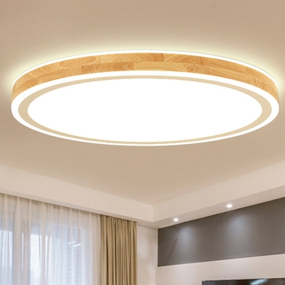 Nordic Circle LED Ceiling Flush Mount Wood Bedroom Flush Light with Acrylic Diffuser