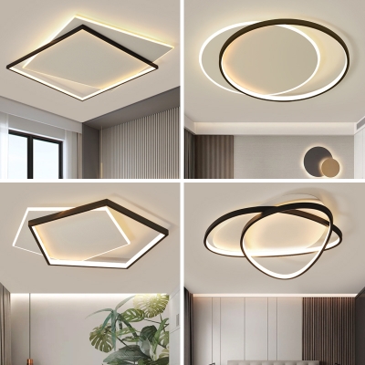 Nordic Geometrical Flush Light Acrylic Bedroom LED Flush Ceiling Light in Black and White