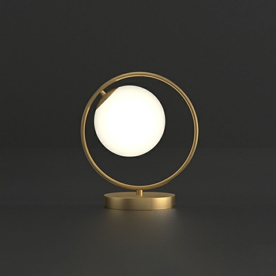 Opal Glass Sphere LED Table Lighting Simplicity Gold Nightstand Lamp with Halo Ring for Bedside
