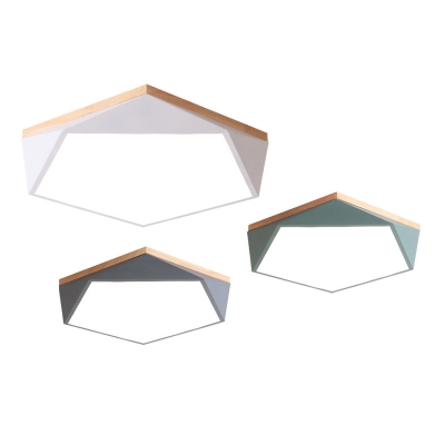 Pentagonal Acrylic Flush Mount Lighting Nordic LED Ceiling Light with Wooden Canopy for Bedroom