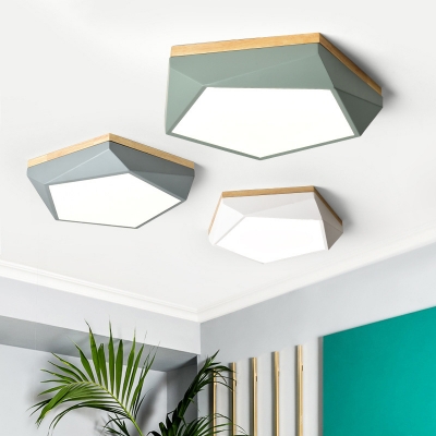 Pentagonal Led Flush Ceiling Light Nordic Wooden Flush-Mount Light Fixture with Wood Deco