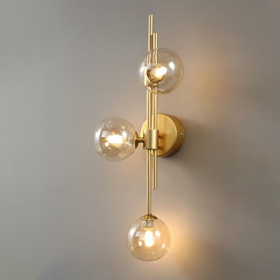 Postmodern Globe Wall Lamp Kit Glass 3-Light Living Room Sconce Lighting Fixture in Gold