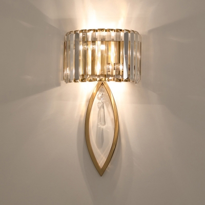 Prismatic Crystal Arched Wall Lamp Postmodern 2 Bulbs Gold Sconce Light for Corridor
