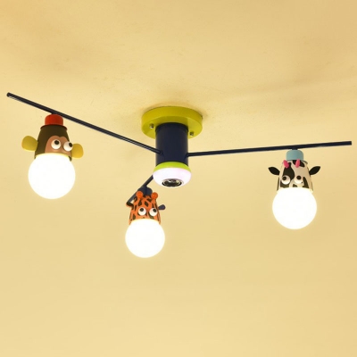 Radial Ceiling Light Cartoon Metal Kids Bedroom Chandelier with Animal Head Socket