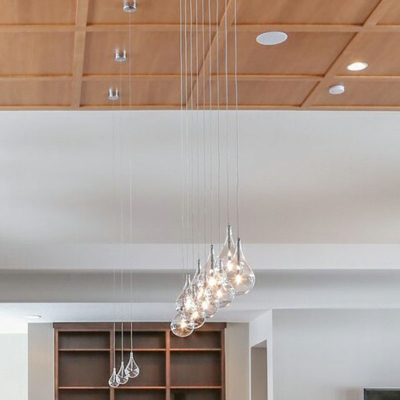 Raindrop Dining Room Down Lighting Pendant Transparent Glass Modern LED Hanging Light