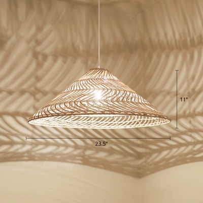 Rattan Conical Ceiling Light Nordic Style 1 Bulb Wood Hanging Lamp for Living Room