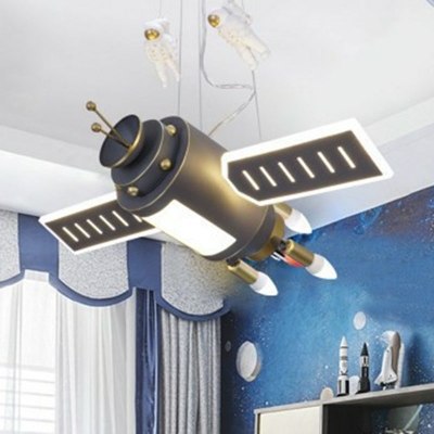 Satellite Chandelier Pendant Light Childrens Metal Bedroom Ceiling Lamp with Astronaut Deco