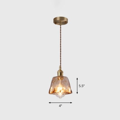 Shaded Brown Glass Hanging Lamp Vintage Single-Bulb Dining Room Lighting Pendant in Brass