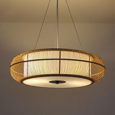 Simplicity Chandelier Light Round Cage Pendant Lighting Fixture with Bamboo Shade