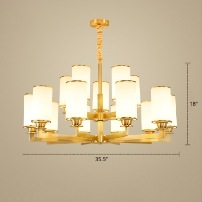 Simplicity Cylindrical Chandelier Light Opal Glass Suspension Lighting for Living Room