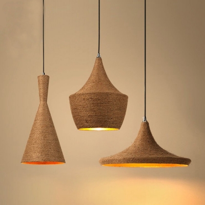 Single-Bulb Rope Hanging Lamp Minimalist Brown Geometric Dining Room Ceiling Pendant Light