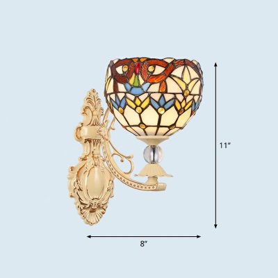 Small Wall Lamp Fixture Tiffany Stained Glass Single Beige Wall Mounted Light for Corridor