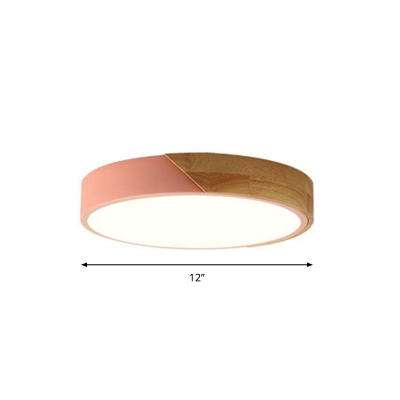 Splicing Circle Ultrathin Ceiling Lamp Macaron Acrylic Living Room LED Flush Mounted Light with Wood Accent