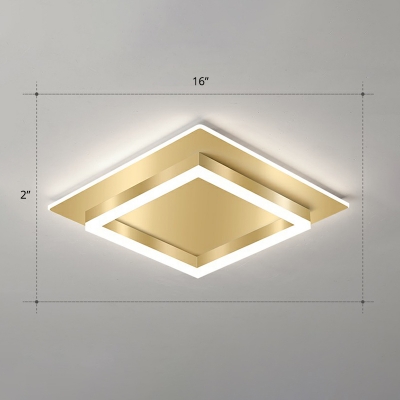Square LED Ceiling Flush Light Simplicity Metal Brushed Gold Flush-Mount Light Fixture for Bedroom
