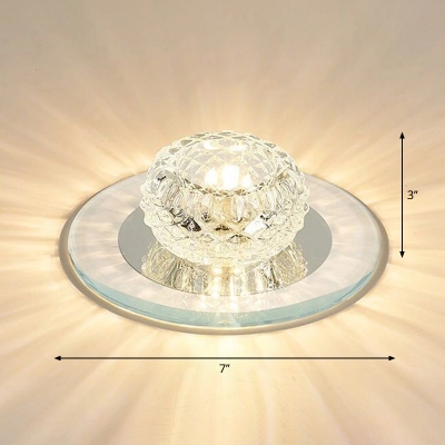 Stylish Modern Bowl Small Flush Lamp Clear Lattice Crystal Aisle Flush Mount Ceiling Light