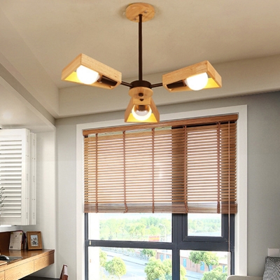 Swivel Trapezoid Frame Pendant Light Fixture Nordic Wooden Ceiling Chandelier for Living Room