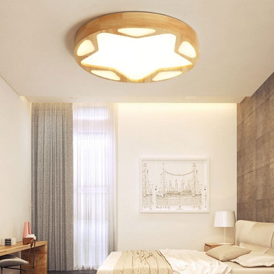 Ultrathin Bedroom Flush Ceiling Light Wooden Modern LED Flush Light with Star Pattern