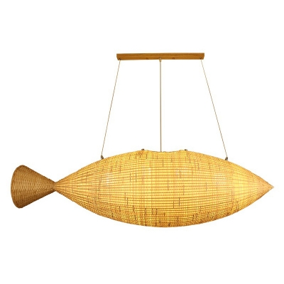 Weaving Fish Shaped Pendant Light Asian Bamboo Restaurant Ceiling Chandelier in Beige