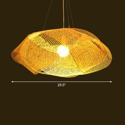 Wood Hand-Woven Pendant Light Fixture Minimalist 1 Head Bamboo Ceiling Lamp for Dining Room