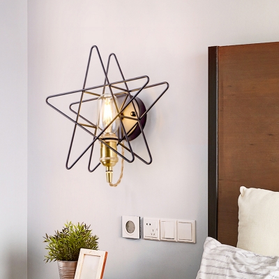 1 Head Five-Pointed Star Wall Lamp Loft Style Metal Wall Sconce Light Fixture for Bedroom