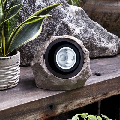 1 Piece Stone Pathway Solar Lawn Lighting Resin Decorative LED Ground Spotlight in Grey