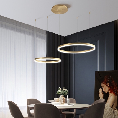 2-Tier Ring Chandelier Pendant Light Contemporary Metallic Gold LED Hanging Light for Dining Room