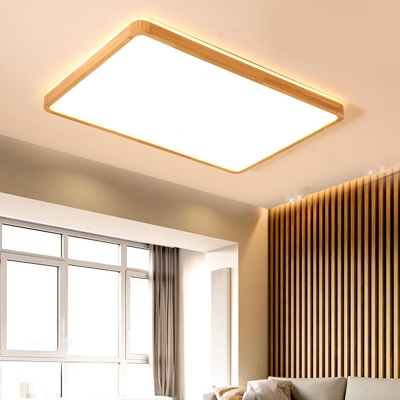 Acrylic Ultrathin Rectangle Flush Mount Simplicity Led Surface Mount Ceiling Light with Wooden Frame