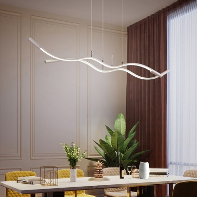 Aluminum Wavy LED Island Light Minimalism Ceiling Suspension Lamp for Dining Room