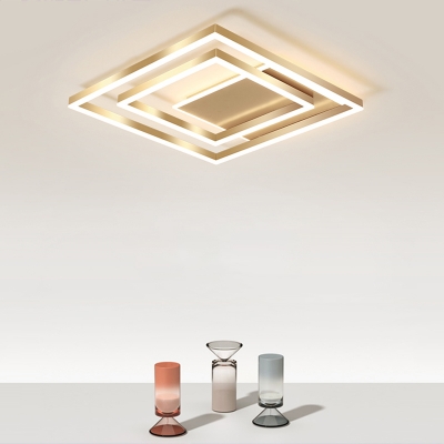 Artistic LED Flushmount Ceiling Lamp Brushed Gold Square Flush Light with Acrylic Shade