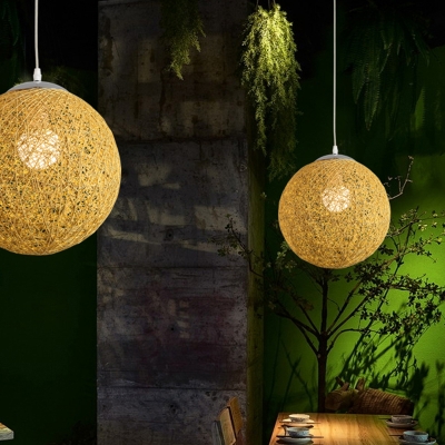 Ball Ceiling Light Modern Bamboo Single Restaurant Hanging Pendant Lighting in Wood
