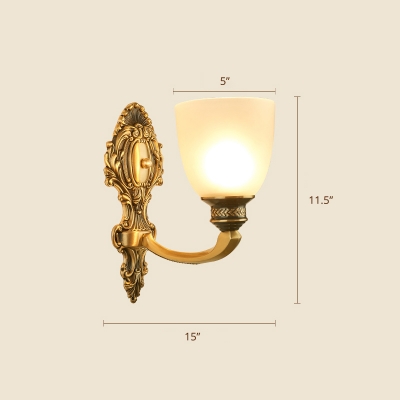 Bell Wall Mounted Lamp Antique Brass Finish White Glass Wall Sconce for Living Room