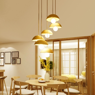Bowl Shape Hanging Light Fixture Nordic Wooden Single-Bulb Dining Room Pendant in White