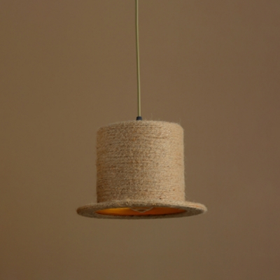 Brown Top-Hat Suspension Pendant Country Hemp Rope 1-Light Restaurant Hanging Light