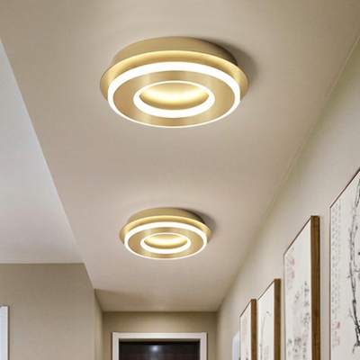 Brushed Gold Geometric Flush Mount Lighting Fixture Minimalist Metal LED Ceiling Light for Corridor