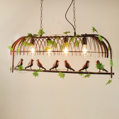 Cage Style Dining Room Pendant Light Fixture Warehouse Metal Island Lighting with Decorative Leaf