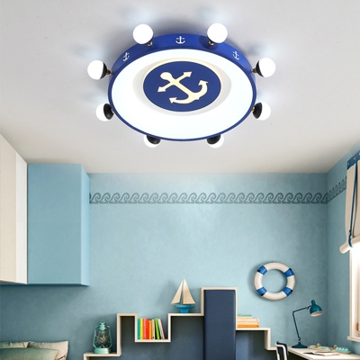 Childrens Rudder Flush Mount Lighting Metal Bedroom Ceiling Light with Anchor Pattern