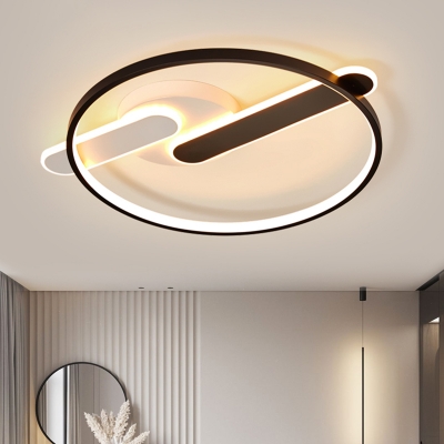 Circular Living Room Flush Ceiling Light Acrylic Contemporary LED Flush Mount Light in Black and White