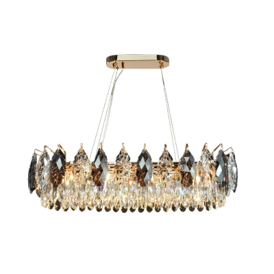 Clear Crystal Foliage Chandelier Minimalistic Gold Finish Suspension Light Fixture for Bedroom