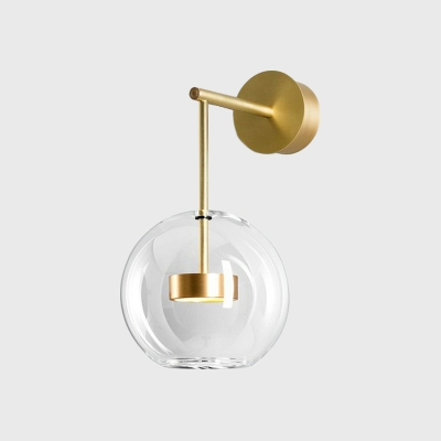 Clear Glass Sphere Wall Light Fixture Minimalist 1 Bulb Brass Finish LED Wall Sconce Lighting