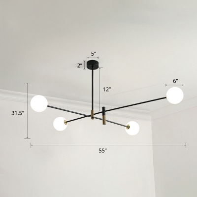 Cream Glass Globe Shade LED Suspension Light Nordic Style Black Chandelier Lighting