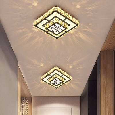Crystal Encrusted 2-Tier LED Flush Ceiling Light Modernist Black Flush Mount Light for Corridor