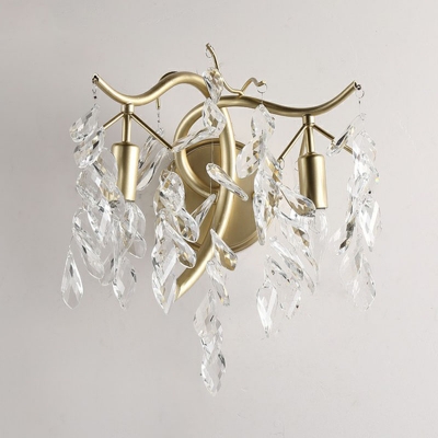 Crystal Leaf Shaped Wall Lamp Fixture Postmodern 2 Heads Light-Gold Sconce Wall Lighting