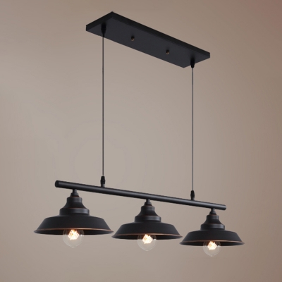 Dark Coffee 3-Light Island Lighting Retro Iron Barn Shade Suspension Light for Restaurant