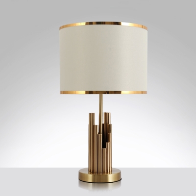 Fabric Drum Table Lighting Minimalism 1-Light Living Room Nightstand Lamp in Brass