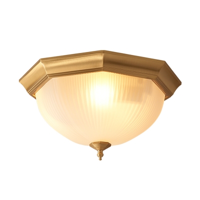 Frosted Glass Bowl Flush Light Rustic Corridor Flush Ceiling Light Fixture in Gold